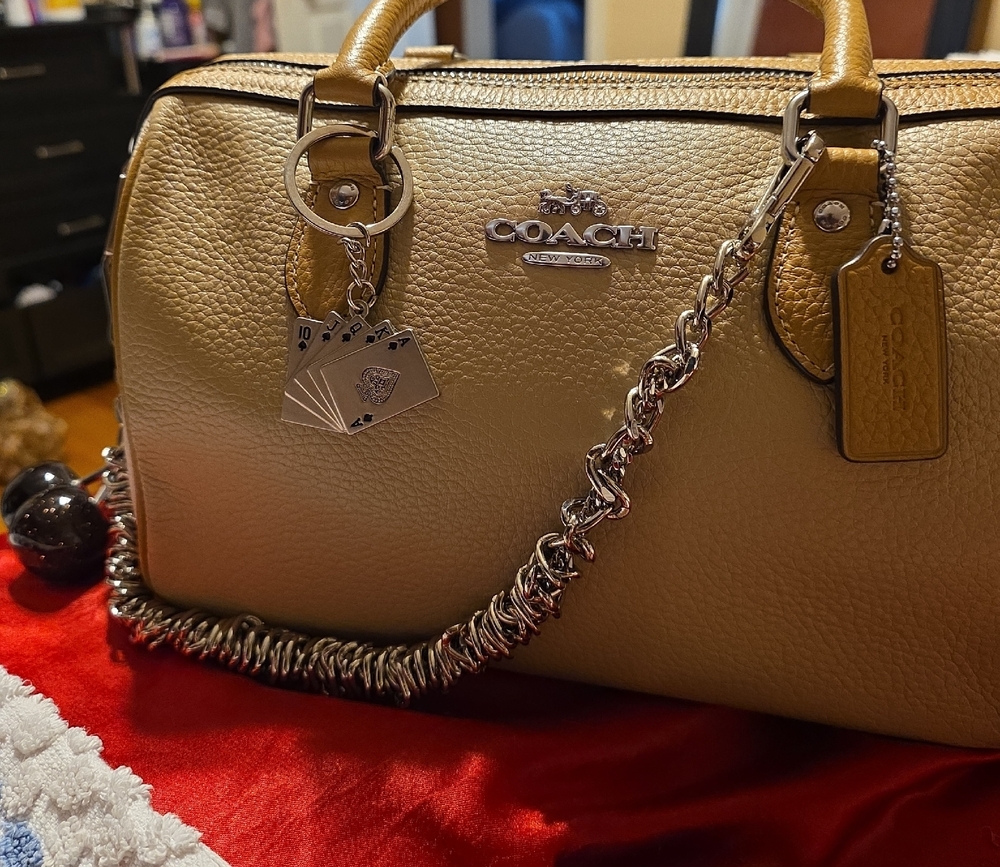 Coach Tan Leather Satchel with Silver Chain